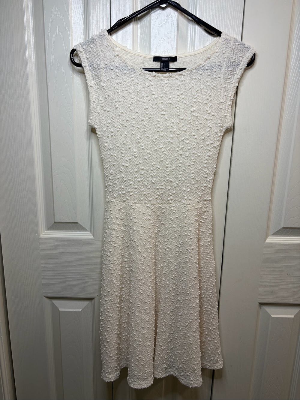 Forever 21 Cream Textured Fit & Flare Dress